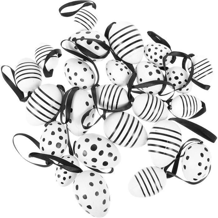 Lot De 24 œufs De Pâques Suspendus En Plastique – 6 Cm, Multicolores Pastel, Motifs Variés, Avec Ruban, Décoration Intérieure/extérieure