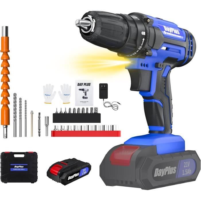 Perceuse-visseuse Sans Fil 21V DYJPOW - 42 Nm, 2 Vitesses, Batterie 2Ah - Set De 22 Accessoires Inclus - 9