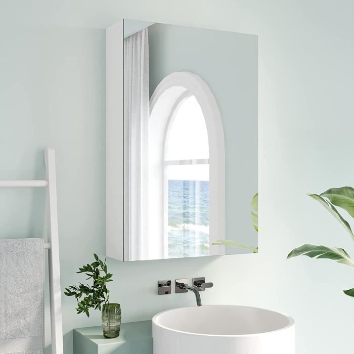 Armoire de Salle de Bain avec Miroir Meuble de Rangement à Suspendre avec 2 Portes Étagère Réglable Blanc 40x60x12 cm