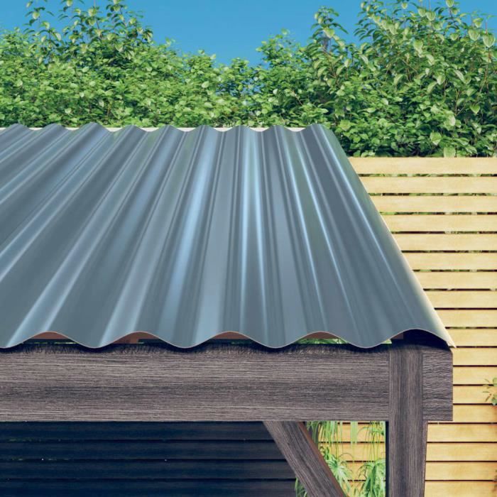 Panneaux de toiture en acier enduit de poudre gris 100x36cm - Garnaco - Lot de 12 - Résistant aux intempéries