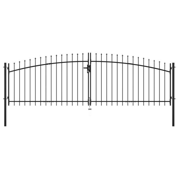 Portail battant - ESTINK - 400 x 200 cm - Acier noir - 3 clés incluses - Résistant à la corrosion