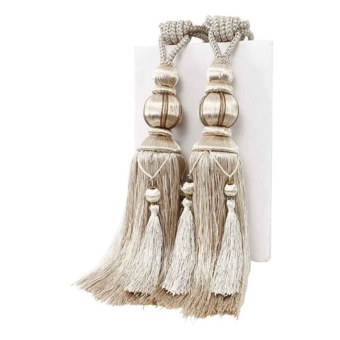 Paire D'embrases à Rideaux Beige Madura Avec Pompons - Grosse Taille - Occasion Très Bon état