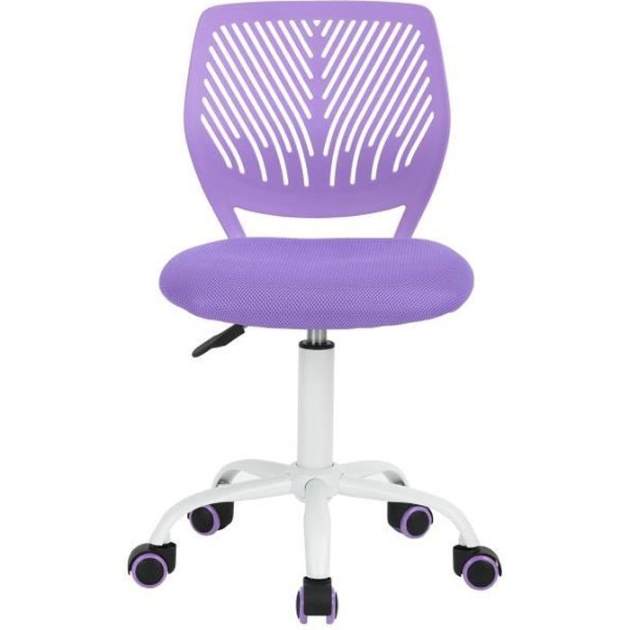 furniturer chaise de bureau adolescents pivotante réglable avec siège en tissu ergonomique, violet