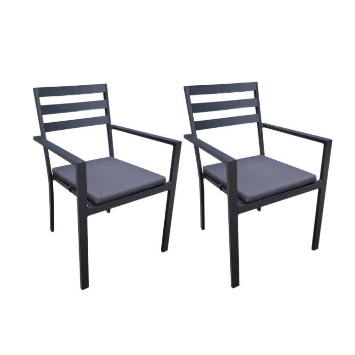 lot de 2 fauteuils de jardin en aluminium avec coussin gris - jardiline - minorca
