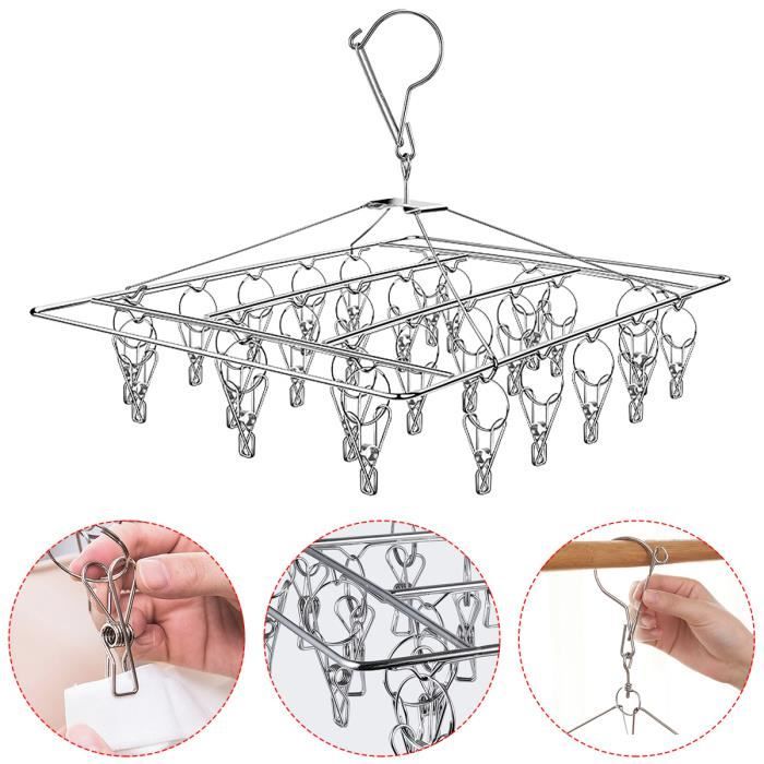 Etendoir Chaussette avec 36 Pinces Pinces à Linge Acier Inoxydable Etendoir Pinces à Chaussettes