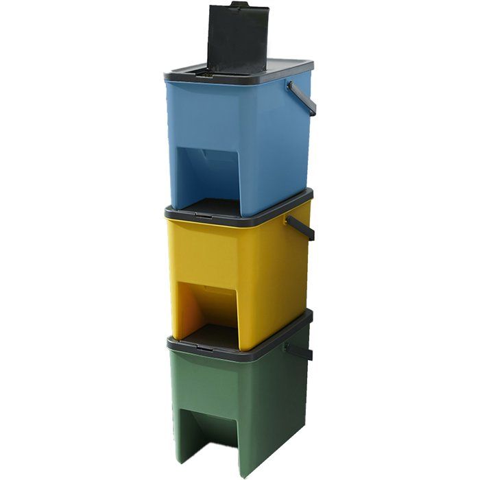Lot de 3 Poubelles de Tri Empilables en Plastique BERGEN - 20L - Coloris Jaune Vert & Bleu - KITCHEN MOVE