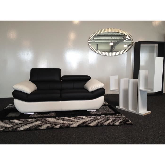 Canape 3 Places En Cuir Noir Et Blanc Rosy Achat Vente Canape