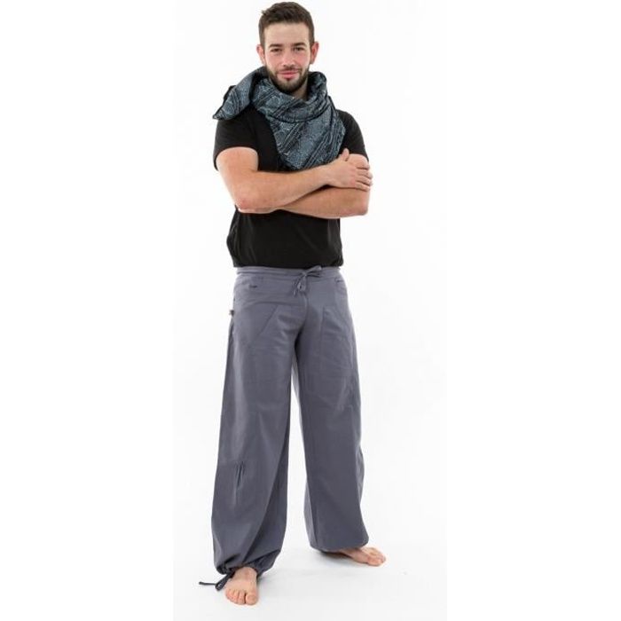 pantalon yoga zen mixte gris souris - fantazia fz1817 - 100% coton épais du népal