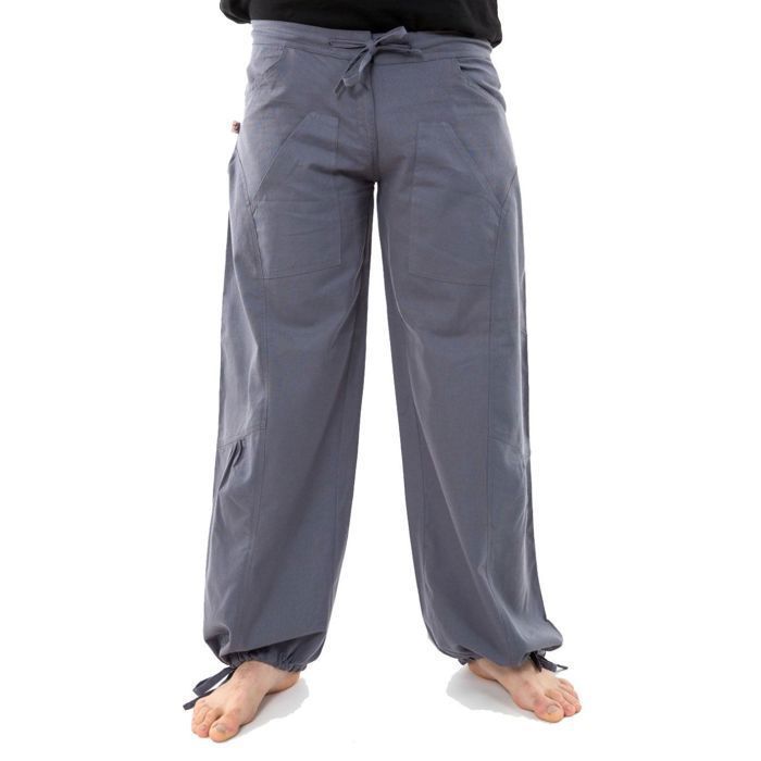 pantalon yoga zen mixte gris souris - fantazia fz1817 - 100% coton épais du népal