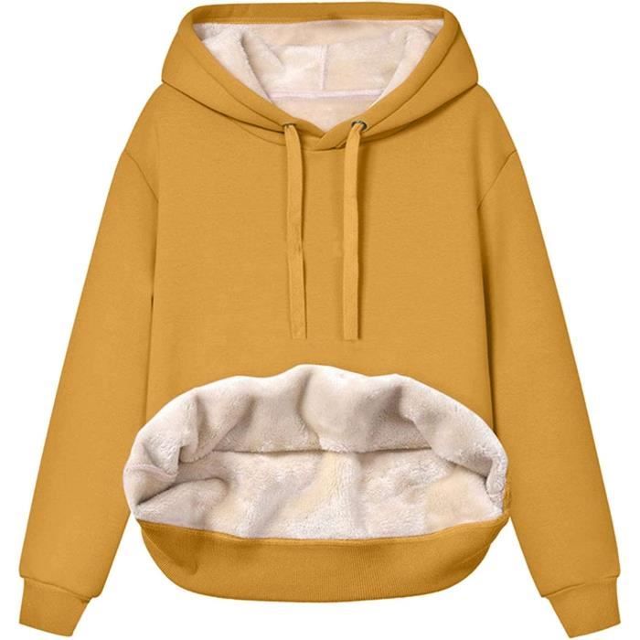 Sweatshirt Sweat à Capuche en Polaire Doublé pour Femme Jaune