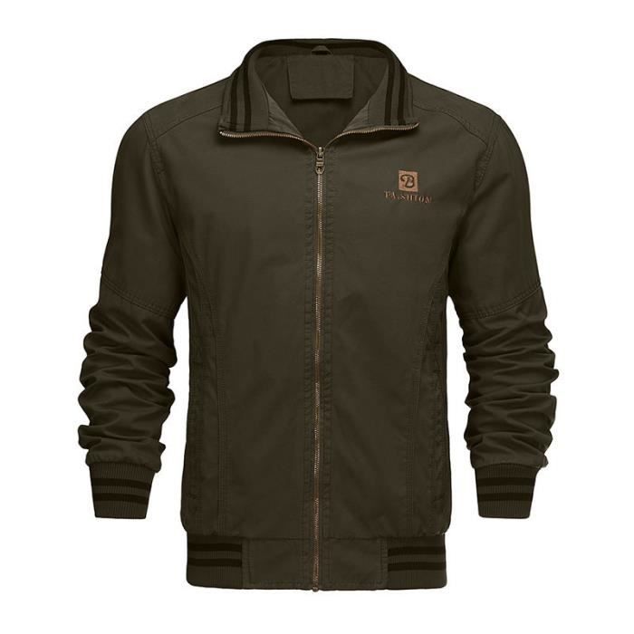 Veste Mi Saison Homme Col Revers Regular Fit Zipper Blouson Homme Mode Vert Achat Vente Veste Cdiscount