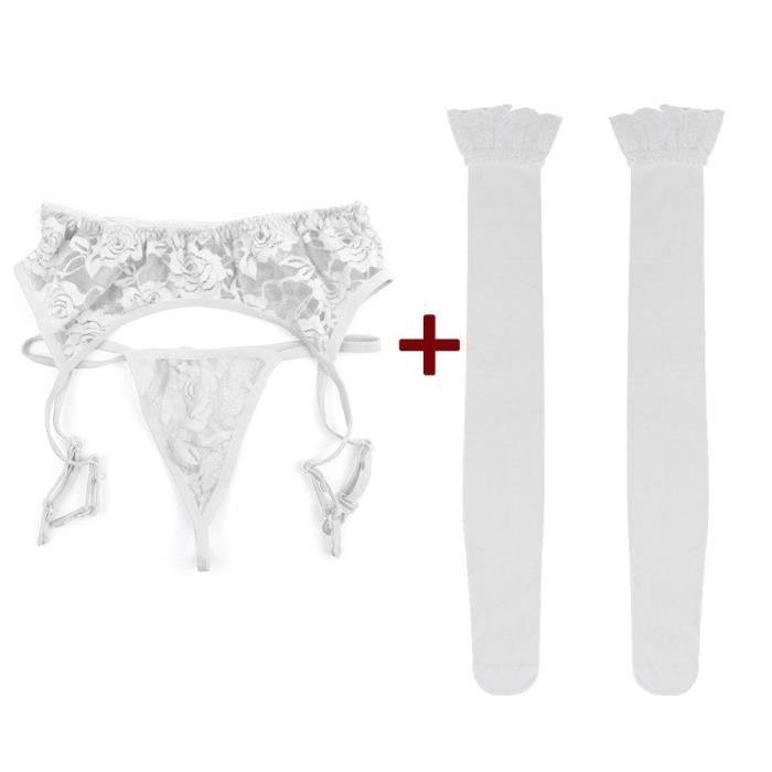 Ensemble Jarretière En Dentelle Pour Femme – Bas De Cuisse + Porte-jarretelles, En Polyamide/élasthanne, Taille Unique 55-76 Cm