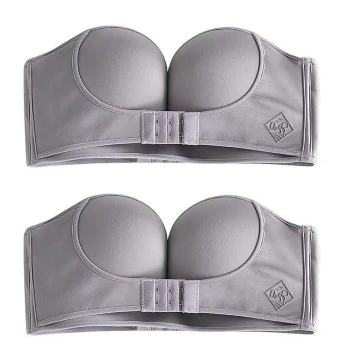 Soutien-Gorge Sans Bretelles Push Up Invisible – Antidérapant, Boucle Avant, Bretelles Réglables Amovibles, Noir