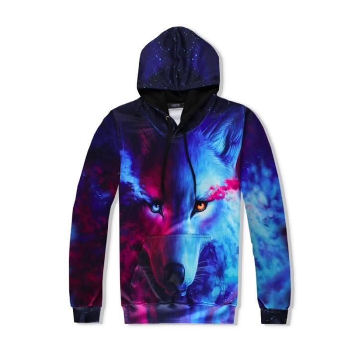 Tuta da Ginnastica da Uomo Set 2 pezzi -Animal Wolf 3D All Over Felpe Con Cappuccio stampate e Pantaloni Jogger Set Hip Hop Casual Sportswear Set
