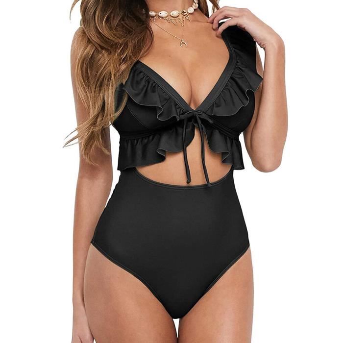 Maillot De Bain Une Pièce Dentelle Volants – Contrôle Du Ventre, Dos En U, Push-up, Idéal Plage Ou Piscine ! - 8