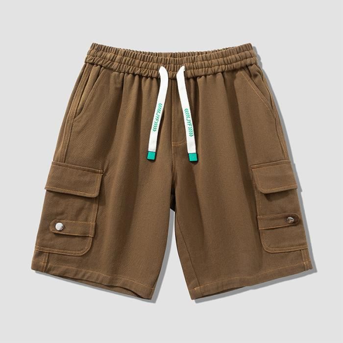 Short Cargo Homme ZOXOZ - Coton/lin Extensible, 6 Poches (dont 2 à Rabat), Taille élastique