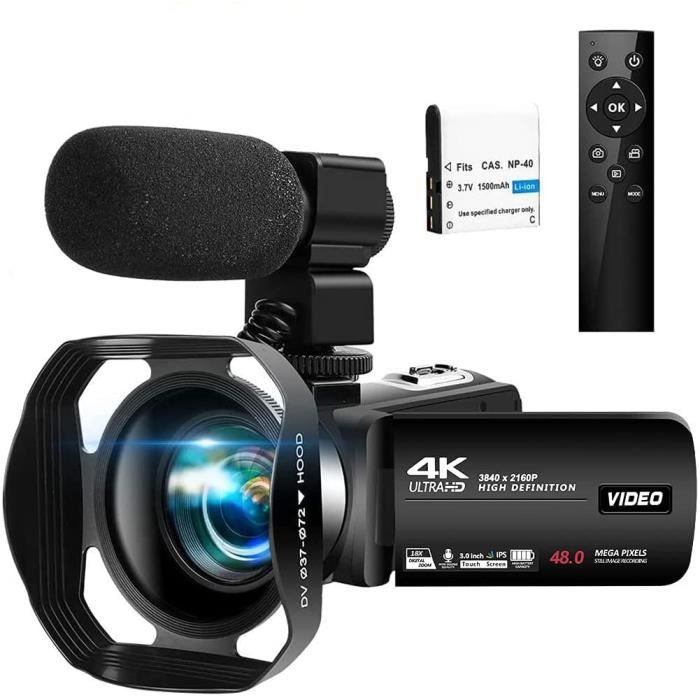 Caméscope 4K 30 FPS 48 MP Caméra Vidéo Zoom 18X Caméscope Numérique écran LCD 3,0" avec Microphone, Télécommande