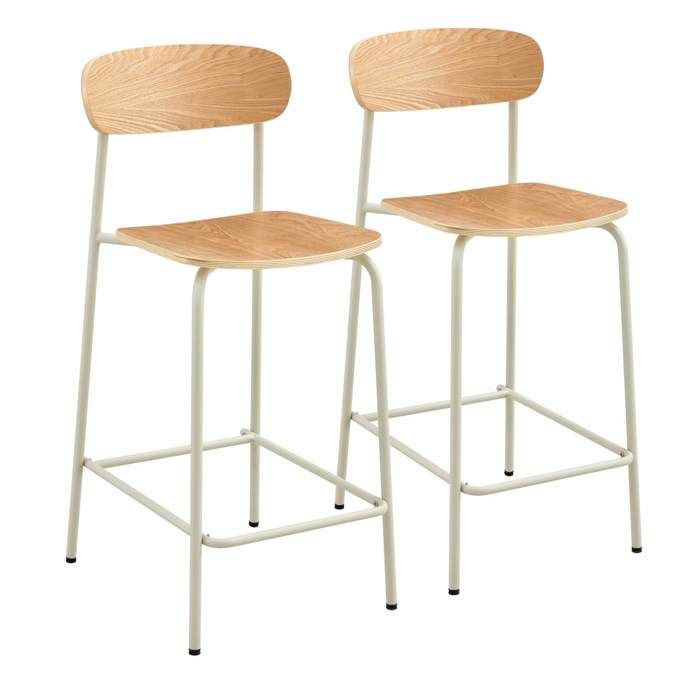 Lot de 2 chaises hautes en métal et bois beige Lila - Oviala Lot de 2 chaises hautes en métal et bois beige Lila - Oviala