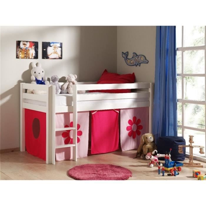 Lit enfant mi-hauteur Charlotte avec tente Pink Flower - PINO Lit enfant mi-hauteur Charlotte avec tente Pink Flower - PINO