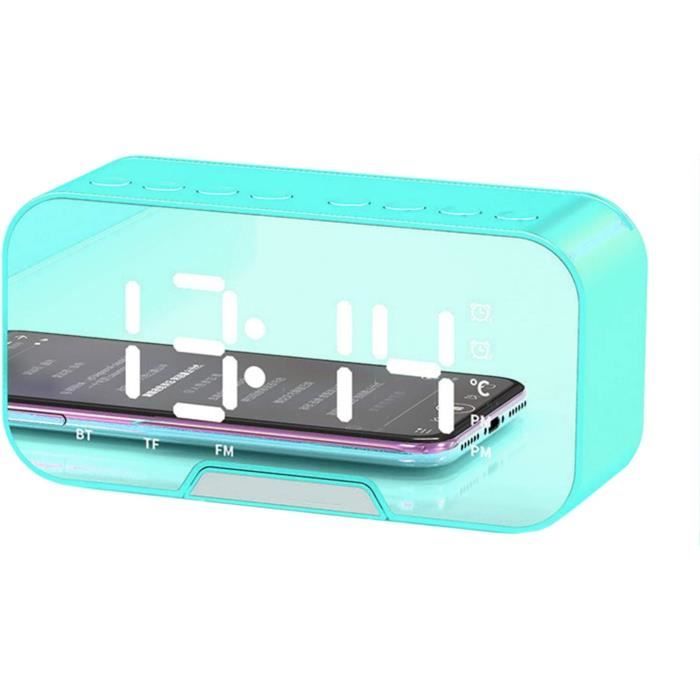 Haut-parleur Bluetooth sans fil silencieux, réveil RGB TWS USB LED miroir horloge numérique FM