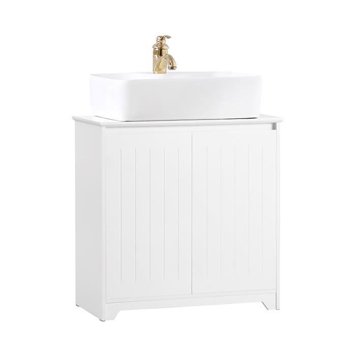 SoBuy Meuble sous Lavabo 60x30x60 cm Meuble sous Évier et Vasque avec 2 Portes MDF Bois Massif Blanc