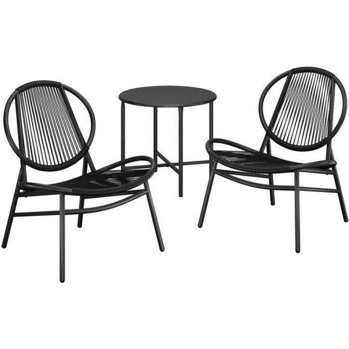 ensemble table chaise de jardin, 3 pièces, chaises acapulco, pour terrasse, jardin, balcon,  balcon, noir d'encre