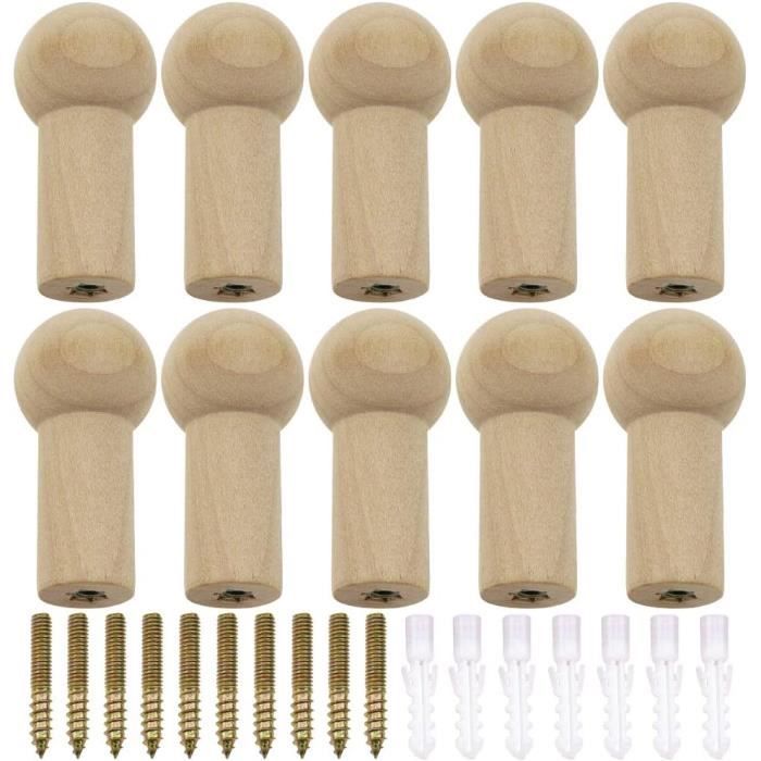 Set 5 Patères Bois PARFCO - Support Mural Robustes 15kg - Pour Entrée/Salle De Bain