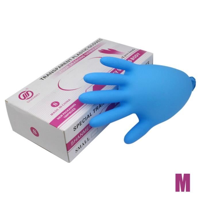 30 Lot de 100 gants jetables en nitrile sans poudre et latex. M