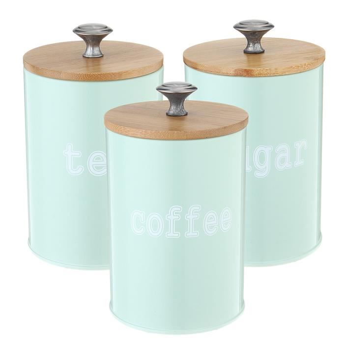 thé et café Boule de liège M/&W Ensemble de bocaux assortis pour sucre Ensemble de 3 Bocaux de rangement en verre transparent