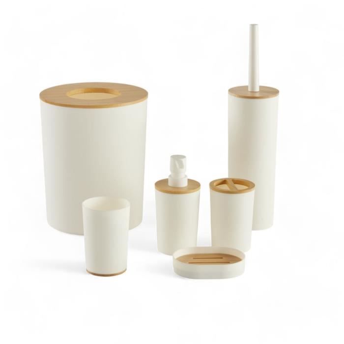 Today Ensemble accessoires salle de bain UTILITY 6 pièces blanc plastique bambou