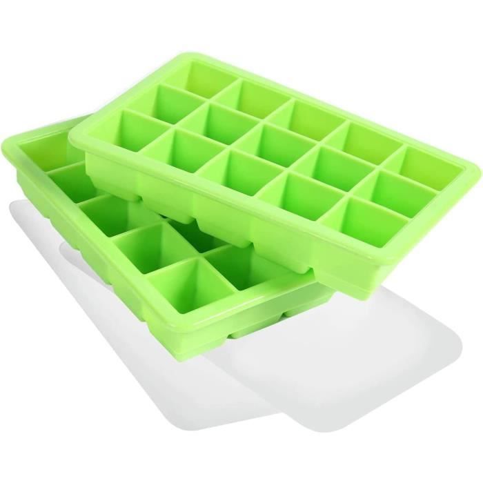 Lot De 2 Grands Bacs à Glaçons En Silicone Avec Couvercle - 8 Compartiments XXL (4,7cm) - Sans BPA - Pour Cocktails, Fruits