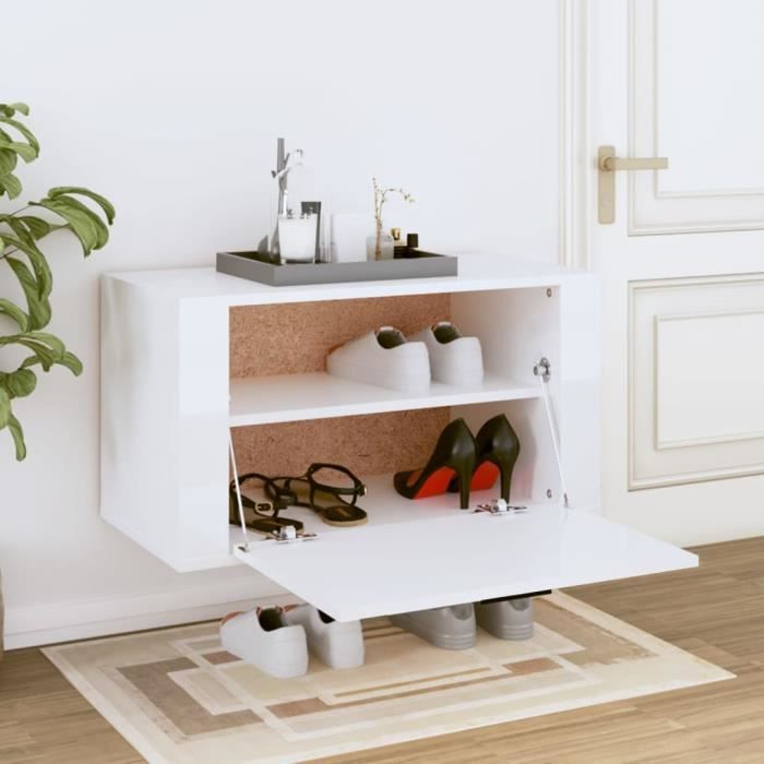 UNE Armoire à chaussures murale Blanc brillant 70x35x38 cm En Stock