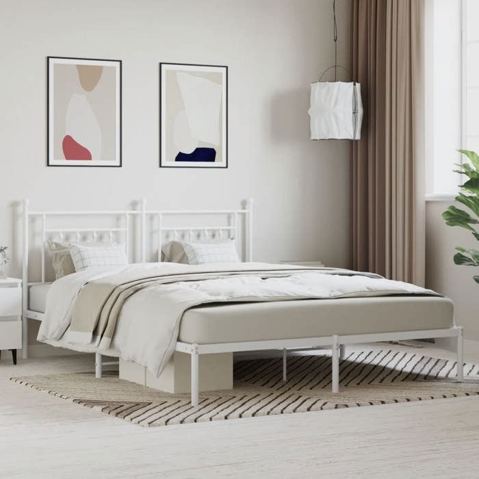 vidaXL Cadre de lit métal sans matelas et tête de lit blanc 160x200 cm 353589
