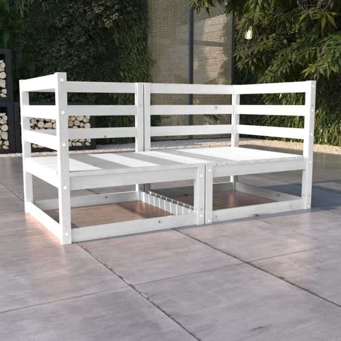 VX - Canapé à 2 places de jardin Blanc Bois de pin solide