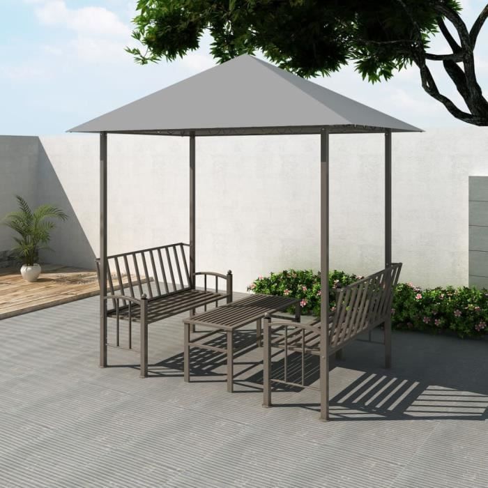 Chapiteau de jardin avec table et bancs 2,5x1,5x2,4m - VIDAXL - Anthracite  | Gris - Métal - Extérieur
