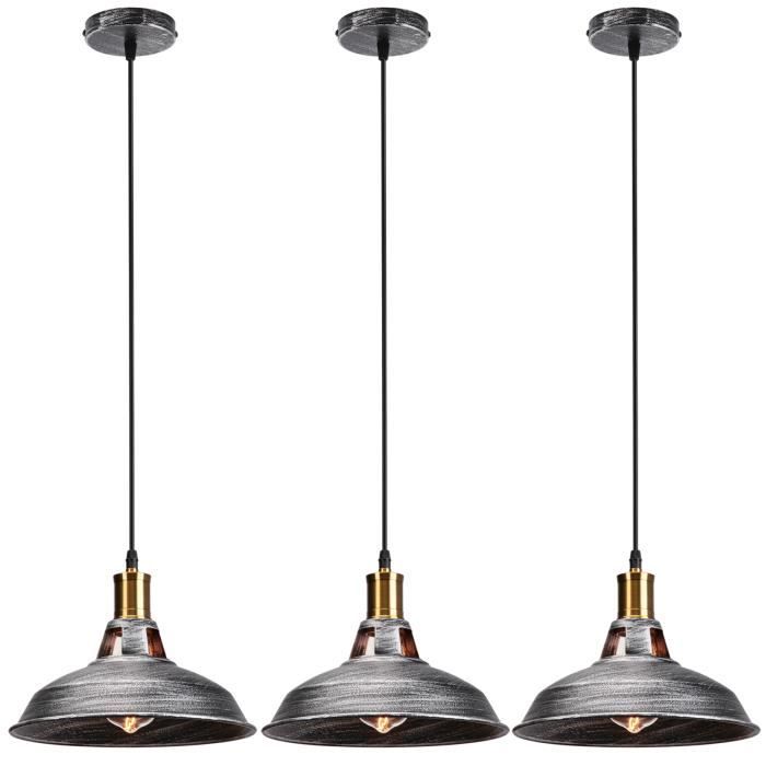Suspension Luminaire Industrielle - WOTTES - 27 x 125cm - Fer - 3 Ampoules E27 40W - Intérieur