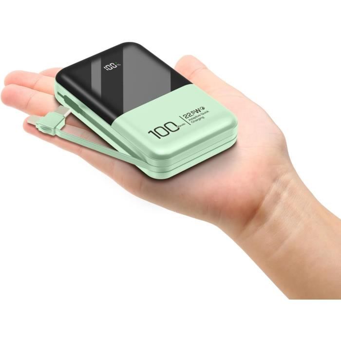 Batterie Externe 10000 MAh 22,5 W Avec Câbles Intégrés - Charge Rapide PD/QC3.0, écran LCD, 4 Sorties