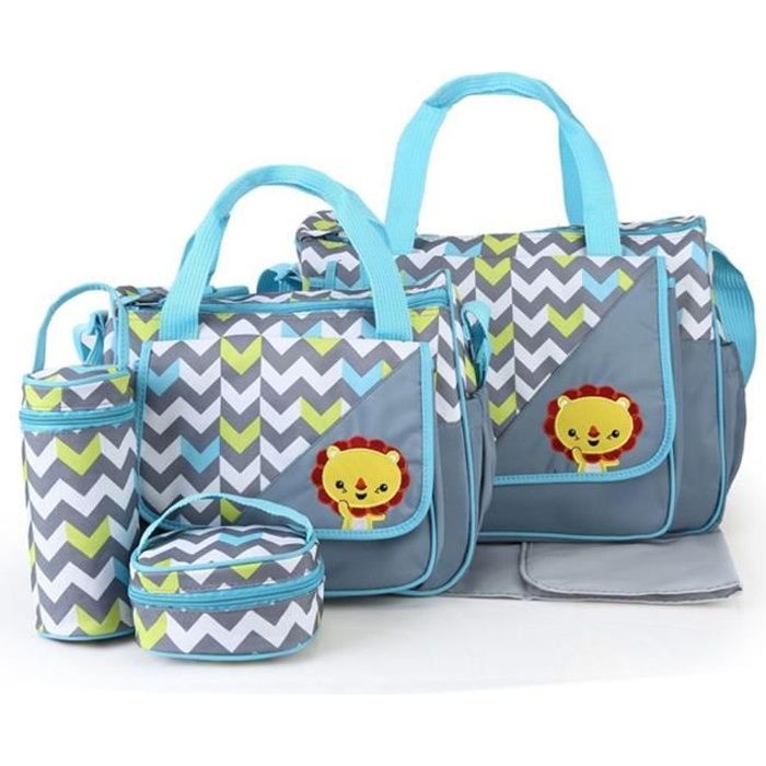 Set de 5pcs Sac à Main Langer Bébé Maman pour Promenade Voyage-Bleu gris moyen