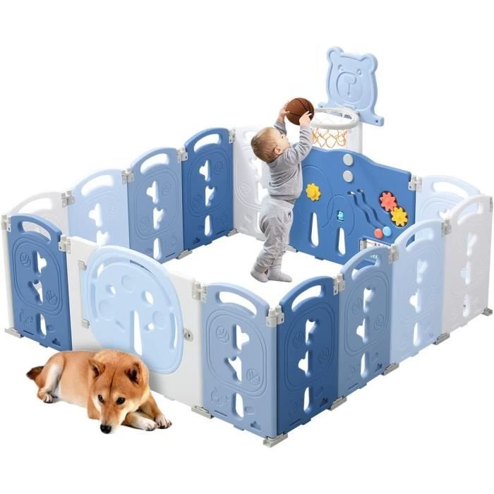 Parc Bébé, Barrière de Sécurité Portail avec Panier de Basket, Parc à bébé enfants Centre d'activités de sécurité, 14 Panneaux