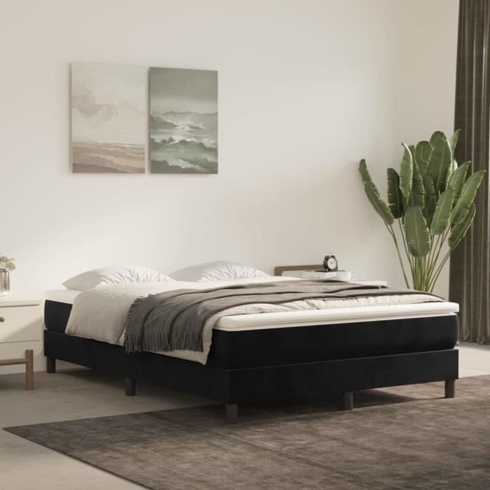 Sommier à ressorts de lit Noir 140x190 cm Velours - ZERODIS - A ressorts - Pieds de lit inclus
