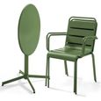 Ensemble table de jardin bistrot rabattable et 2 fauteuils - OVIALA - Palavas - Acier - Vert - 70 x 72 cm-1