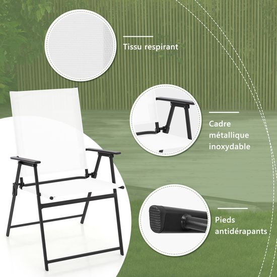 COSTWAY Lot de 4 Chaises à Bascule de Jardin, Dossier Respirant, Cadre en Métal, pour Patio