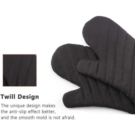 Gants De Cuisine En Silicone Avec Maniques - Résistants à 247°C - Antidérapants Et Lavables - Noir