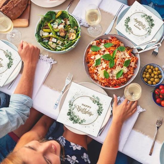 Kaimeilai 60 Pcs Serviettes Joyeux Anniversaire Rose, 3 Plis Serviettes Papier, Serviettes De