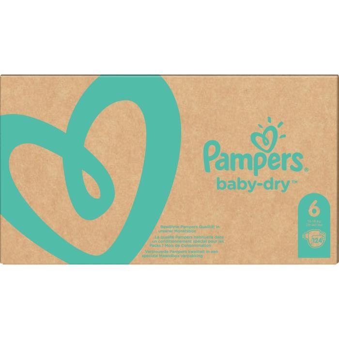 PAMPERS Baby Dry Taille 6 - dès 15 kg - 124 couches - Format pack 1 mois -  Cdiscount Puériculture & Eveil bébé