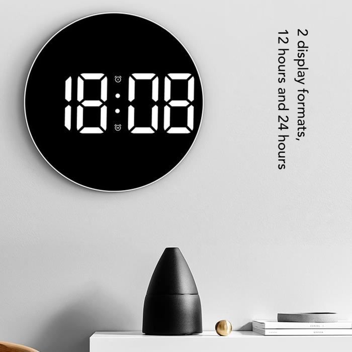 Horloge Murale Numérique Ronde 7,4 Cm – Affichage Heure/date/température/humidité – Silencieuse, Magnétique – Noir Ou Blanc - 12
