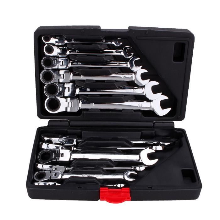 Jeu de clés mixtes à cliquet - PWSHYMI - 12pcs - Acier au chrome
