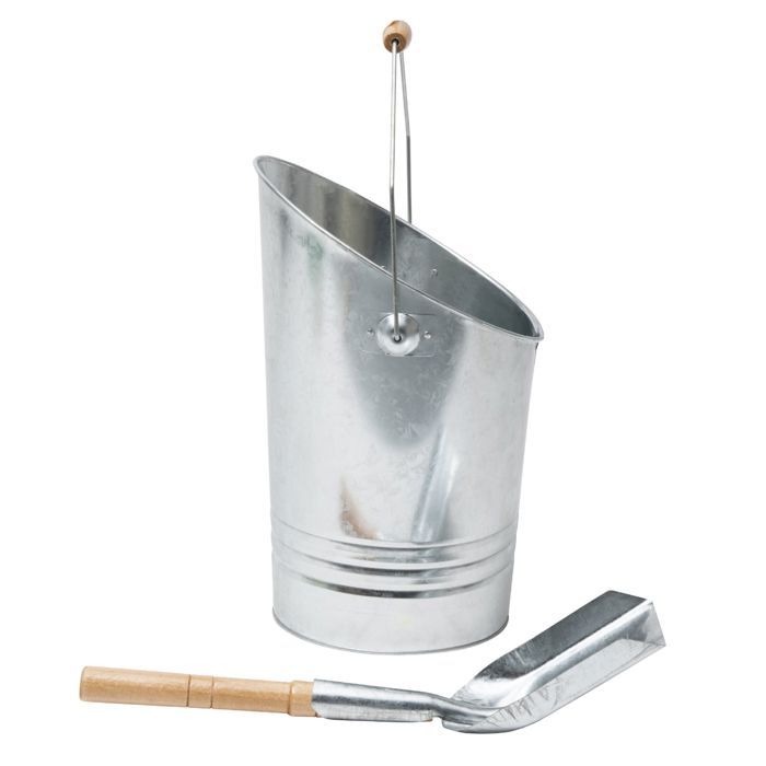 Pelle à Cendres Et Charbon Avec Manche Bois - Longueur 45 Cm, Acier Galvanisé, Pour Cheminée, Poêle, Barbecue
