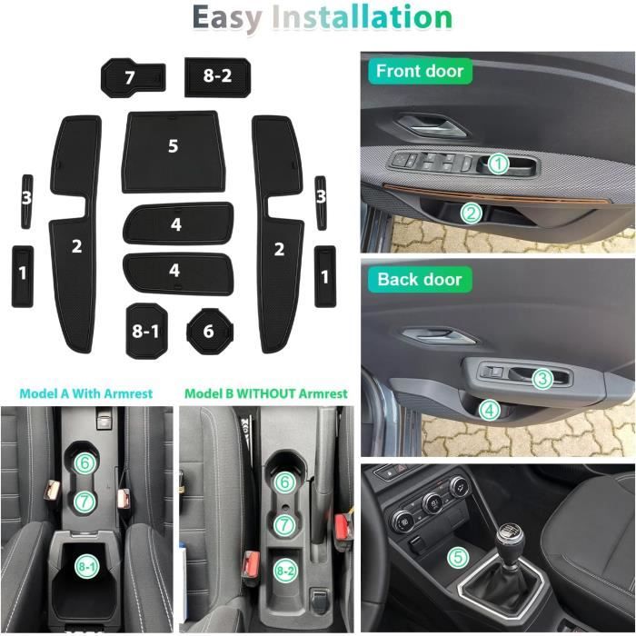 Tapis Antidérapants Console Centrale Compatible Dacia Sandero 3 & Stepway 2021-2024 - Protection Complète (Noir)