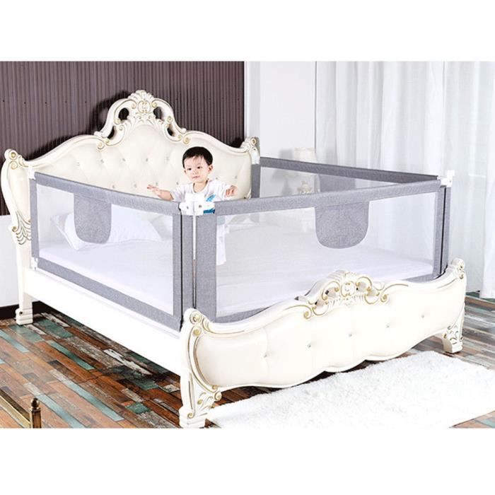Barrière De Lit Bébé 150x47 Cm - Hauteur Réglable 80-95 Cm - Double Verrouillage Sécurité - Motifs Animaux